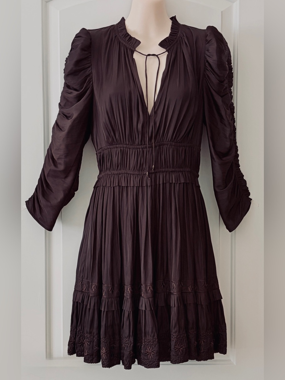 Ulla Johnson Ruffle Plissé Dress Long Sleeve Mini Dress Dawn Size 2 EUC